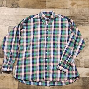 Blue‎ and Green Casual Button Down Shirt with Plaid Pattern